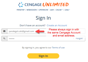 Sign in to Cengage Unlimited account